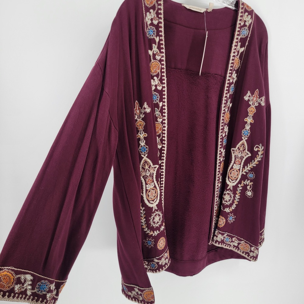 Soft Surroundings Bella Cozy Topper Plum Embroidered Cardigan Wrap 1X - Picture 12 of 13